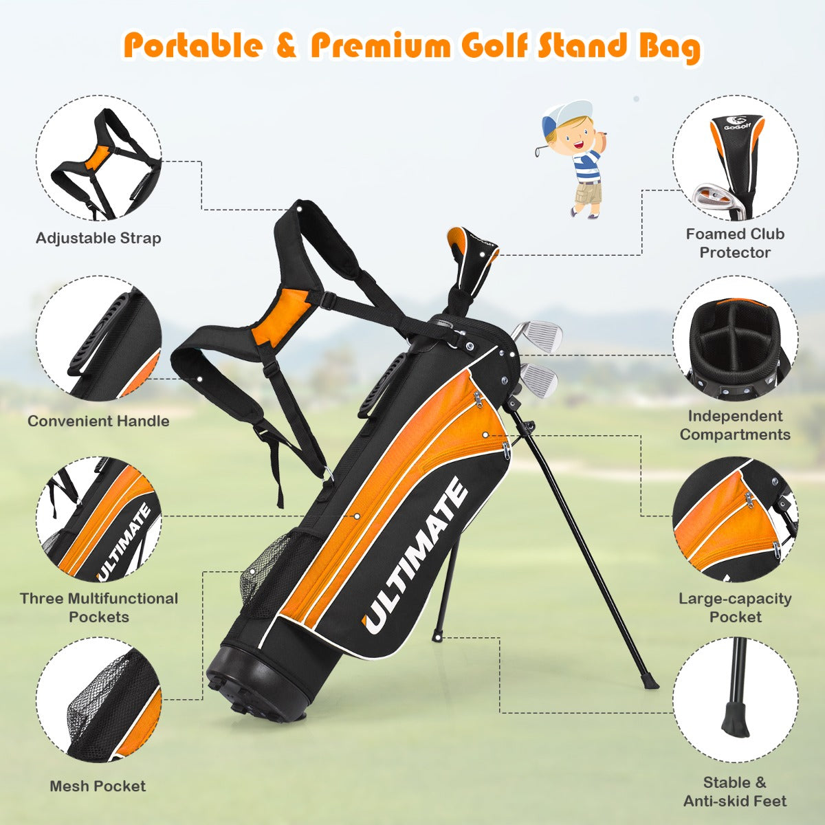 NNECW Junior Complete Golf Club Set with Lightweight Design for Kids-Yellow